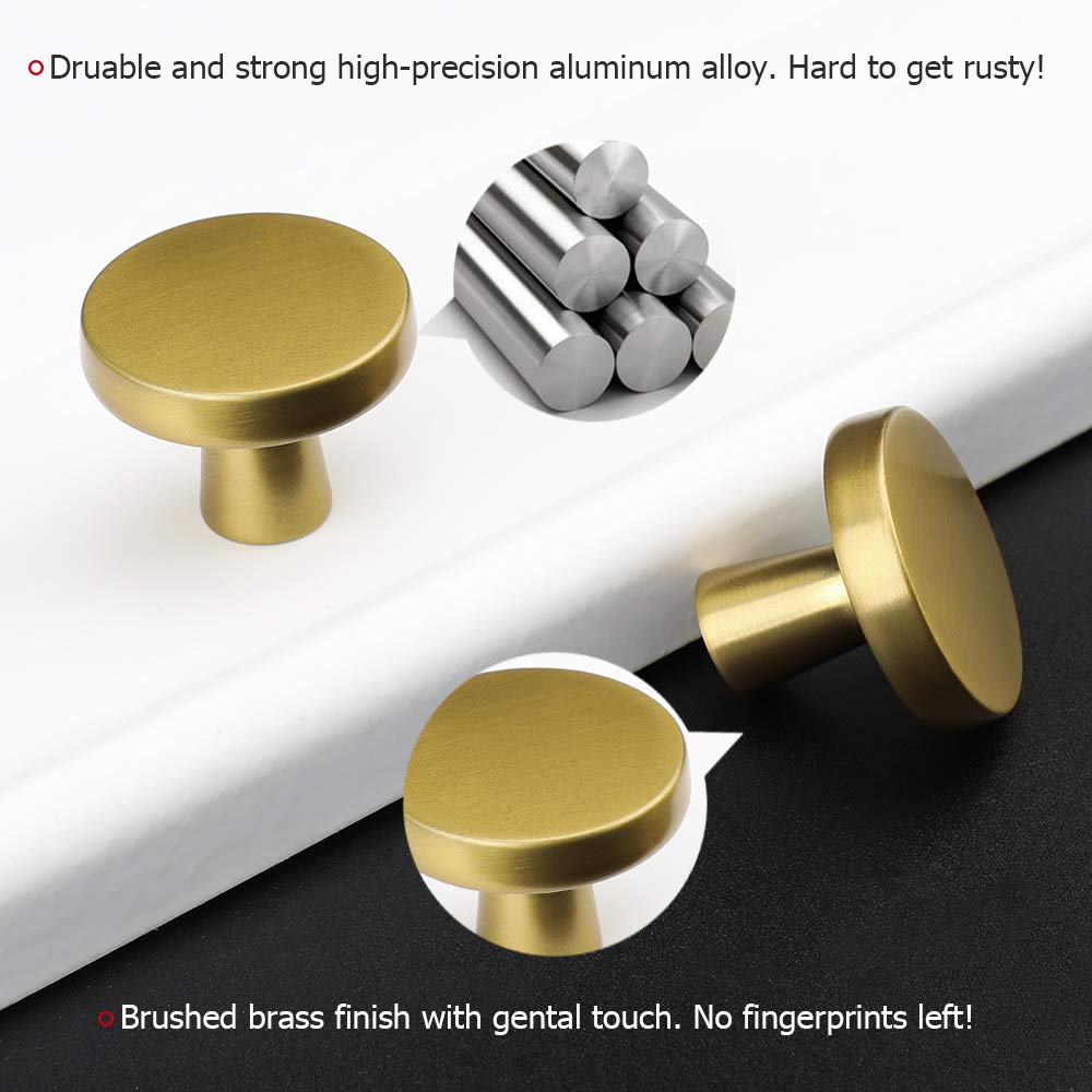 15 Pack Brushed Brass Cabinet Knobs - Solid Gold Round Drawer Pulls for Kitchen Cabinets, Dressers & Furniture - Modern Hardware for Home Decor & DIY Projects (MO5310YW)