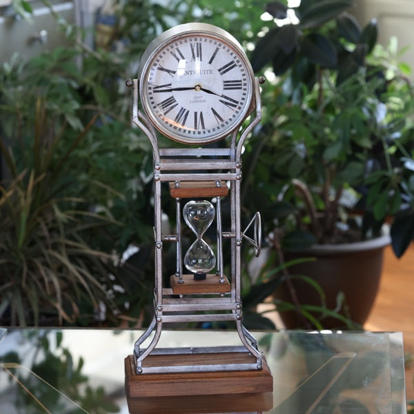 Vintage Metal Clock with Rotating Hourglass Urn - Classic Home Decor for Living Room, Office, and Gift Giving