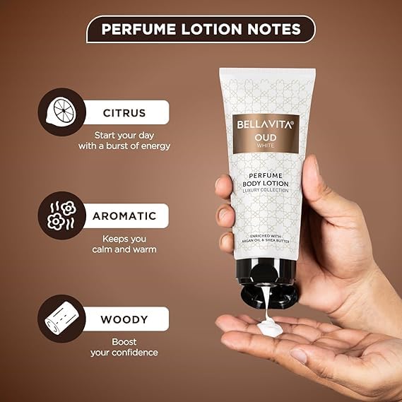 OUD WHITE Perfume Body Lotion - Hydrating & Nourishing Moisturizer with Argan Oil & Shea Butter for Soft, Supple & Healthy Skin (200ml) - Perfect for Daily Skincare & Gift Giving