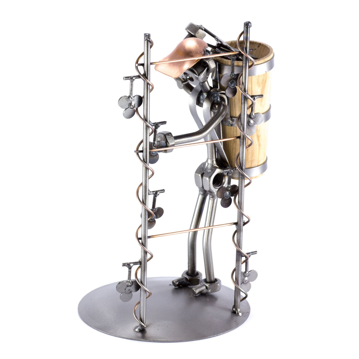 Handmade German Metal Wine Harvest Sculpture - Nuts & Bolts Figurine Decor for Home, Office & Wine Cellar