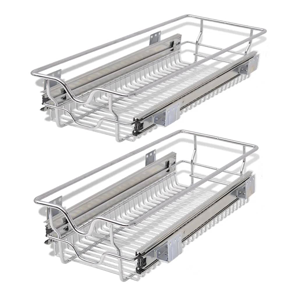 2-Pack Chrome Wire Sliding Cabinet Organizer for Kitchen - Pull Out Storage Basket Drawer Fits 11.8