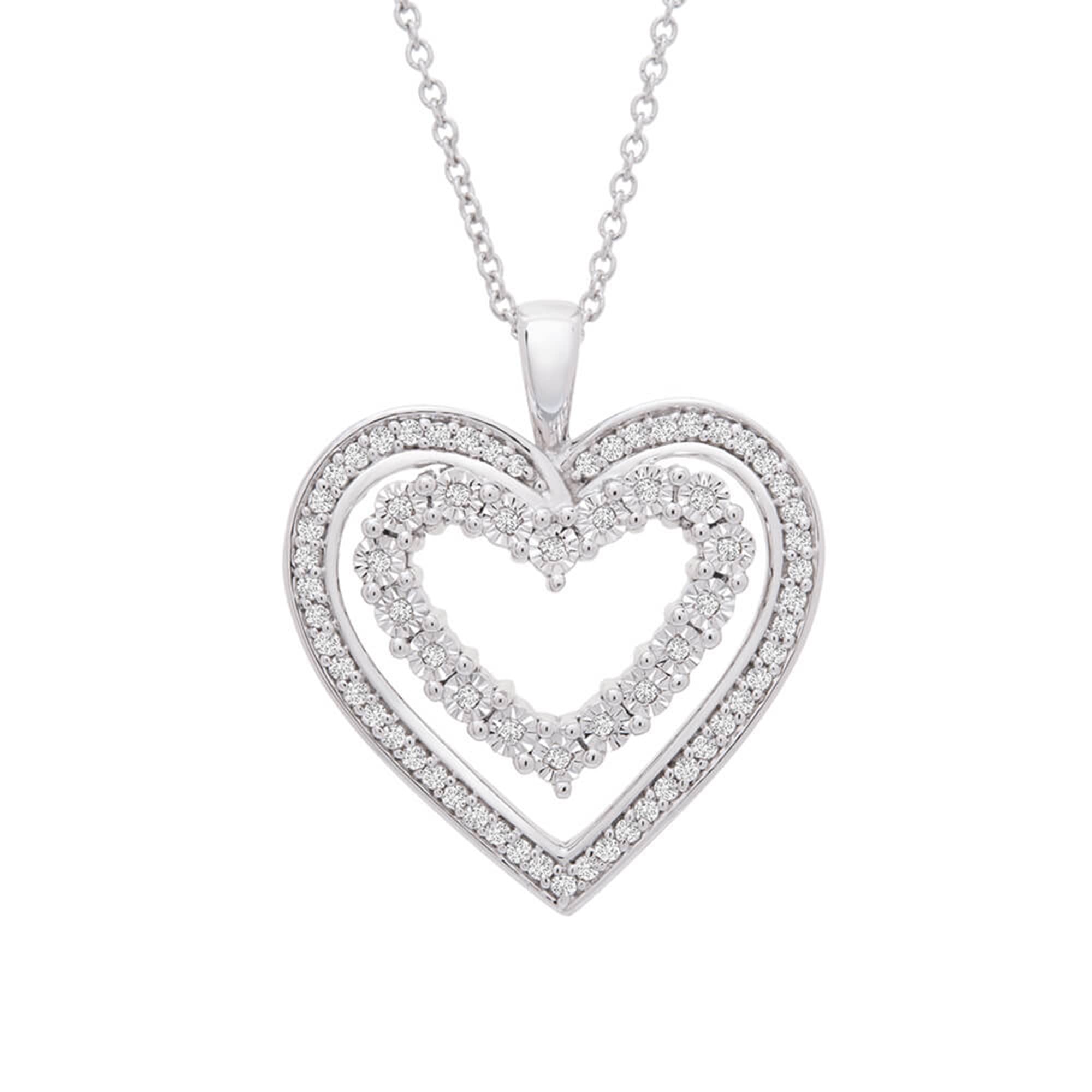 1/4 CTTW Diamond Double Heart Pendant Necklace in Sterling Silver - 20
