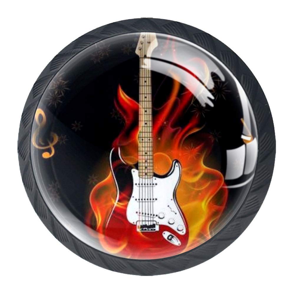 4PCS Unique Burning Guitar Cabinet Knobs - Vintage Drawer Pull Handles for Kitchen, Bathroom & Furniture (Perfect for DIY Home Decor & Cabinet Upgrades)