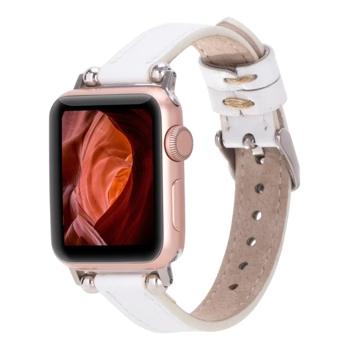 Premium White Leather Ultra Slim Apple Watch Band - Compatible with All Apple Watch Models - Elegant & Comfortable for Workouts, Office & Everyday Wear