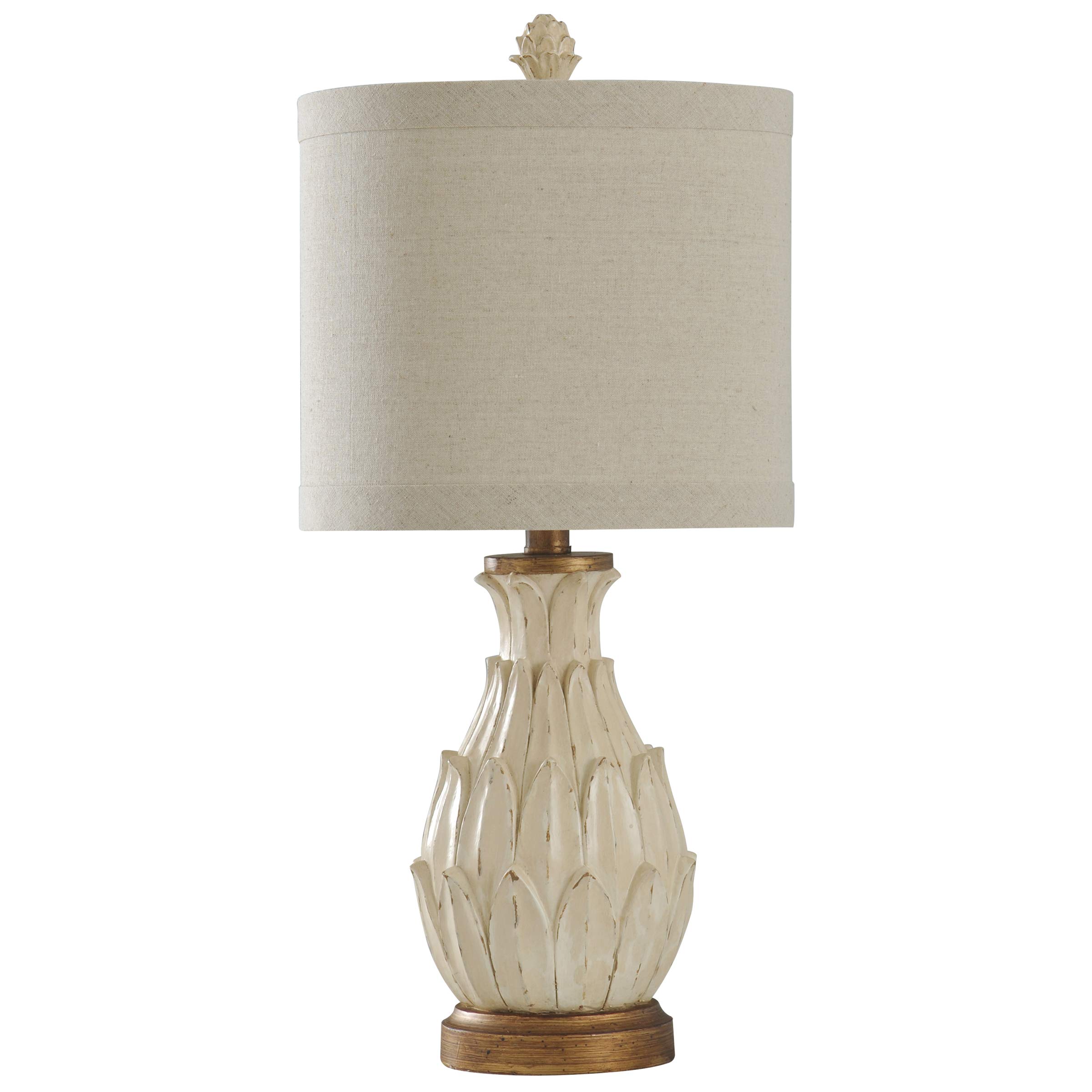 Vintage TL28448DSAM Mini Ardichoke Table Lamp - Distressed Off-White, Light Beige & Dark Brown Finish with Aged Gold Accents - Perfect for Bedside, Living Room, or Office Decor