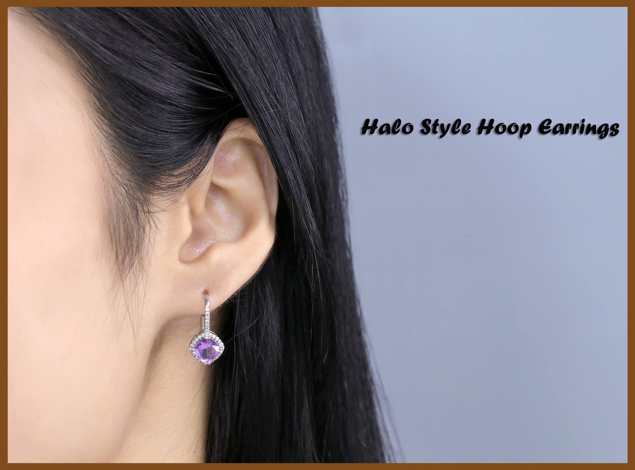 Dazzlingrock 10K Solid White Gold Women's Halo Hoop Earrings with 6mm Cushion Gemstone & Round White Diamond - Elegant Jewelry for Parties, Weddings & Special Occasions