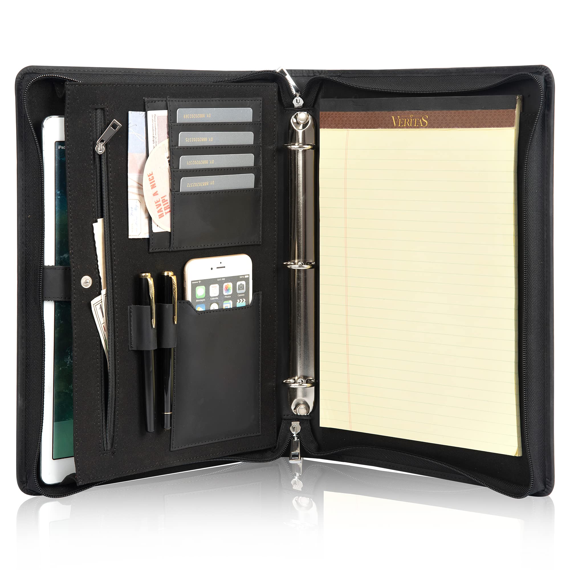 Asini Genuine Leather 3-Ring Binder Portfolio with Zipper - Professional Business Organizer for 13.3