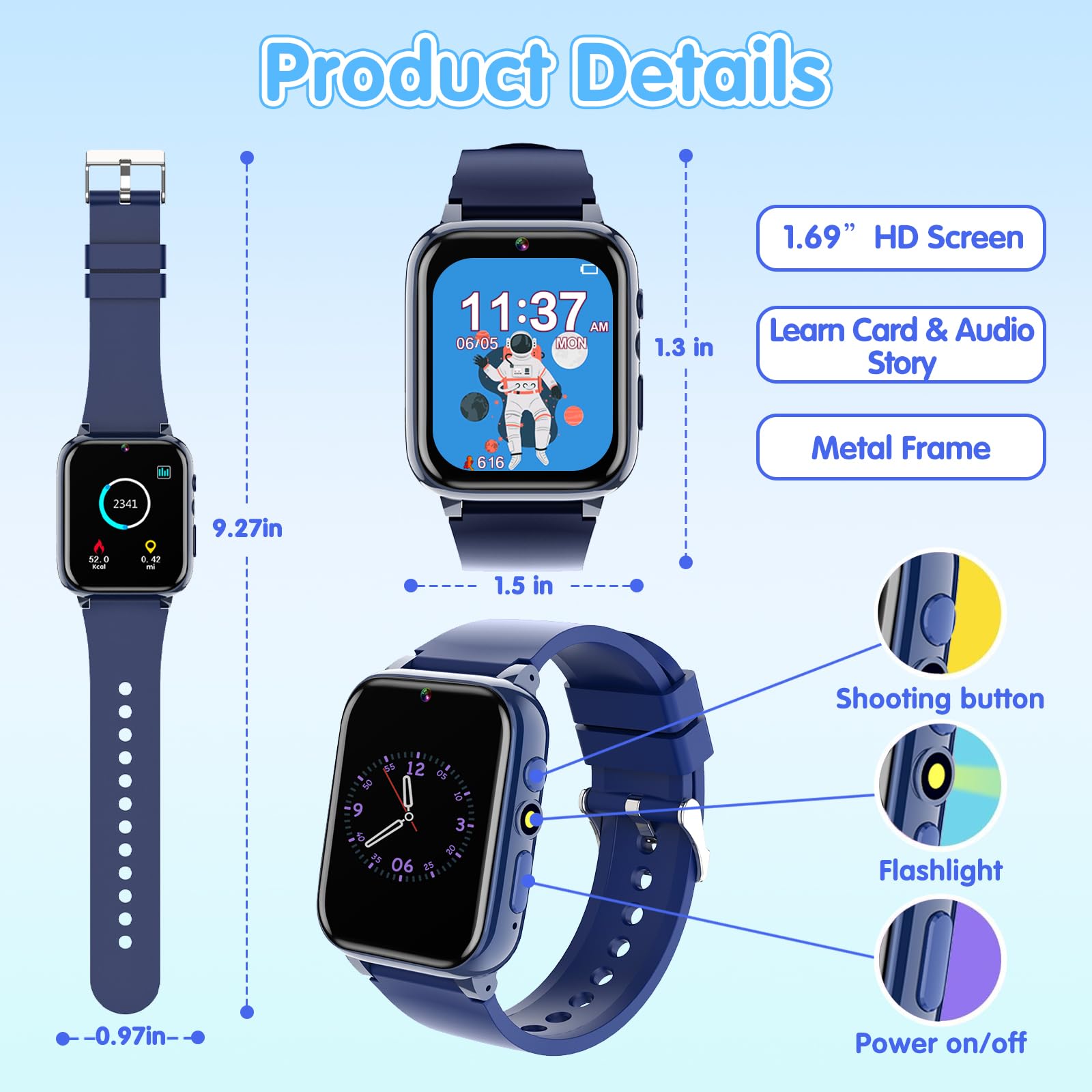 Kids Smart Watch with 26 Games, Camera, Music & Video Player - Waterproof GPS Tracker for Boys & Girls Ages 3-12 - Perfect for Outdoor Play, School & Birthday Gifts (Blue)