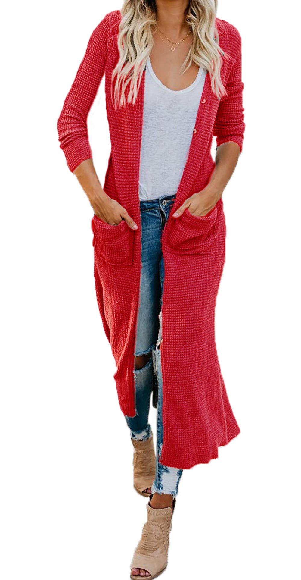 HZSONNE Women's Boho Long Sleeve Button Down Cardigan with Front Pockets - Soft Knitted Casual Sweater Blouse for Fall & Spring Layering | Perfect for Office, Travel and Weekend Outfits
