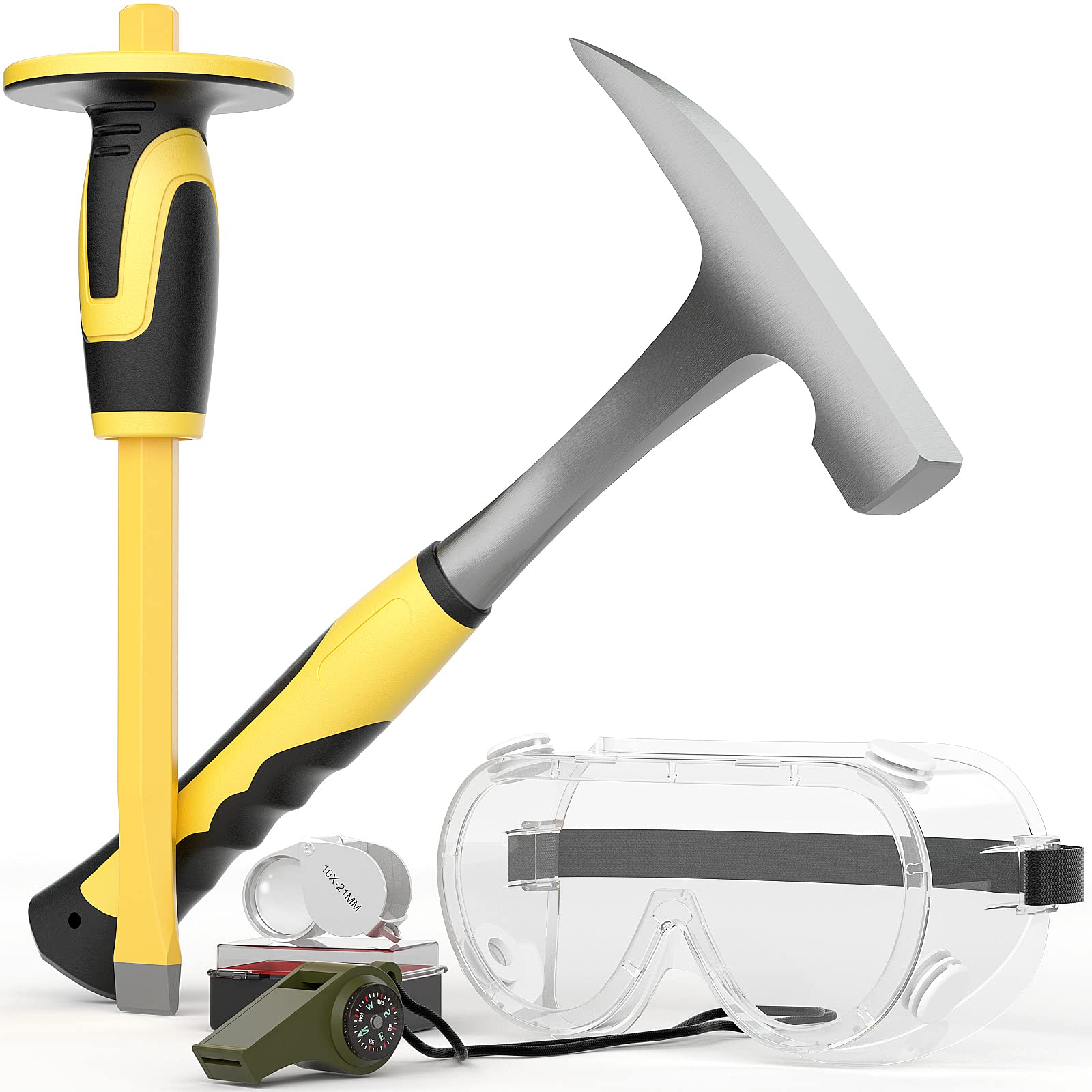 INCLY 5-Piece Geology Rock Pick Kit with 32 oz Rock Hammer, 12