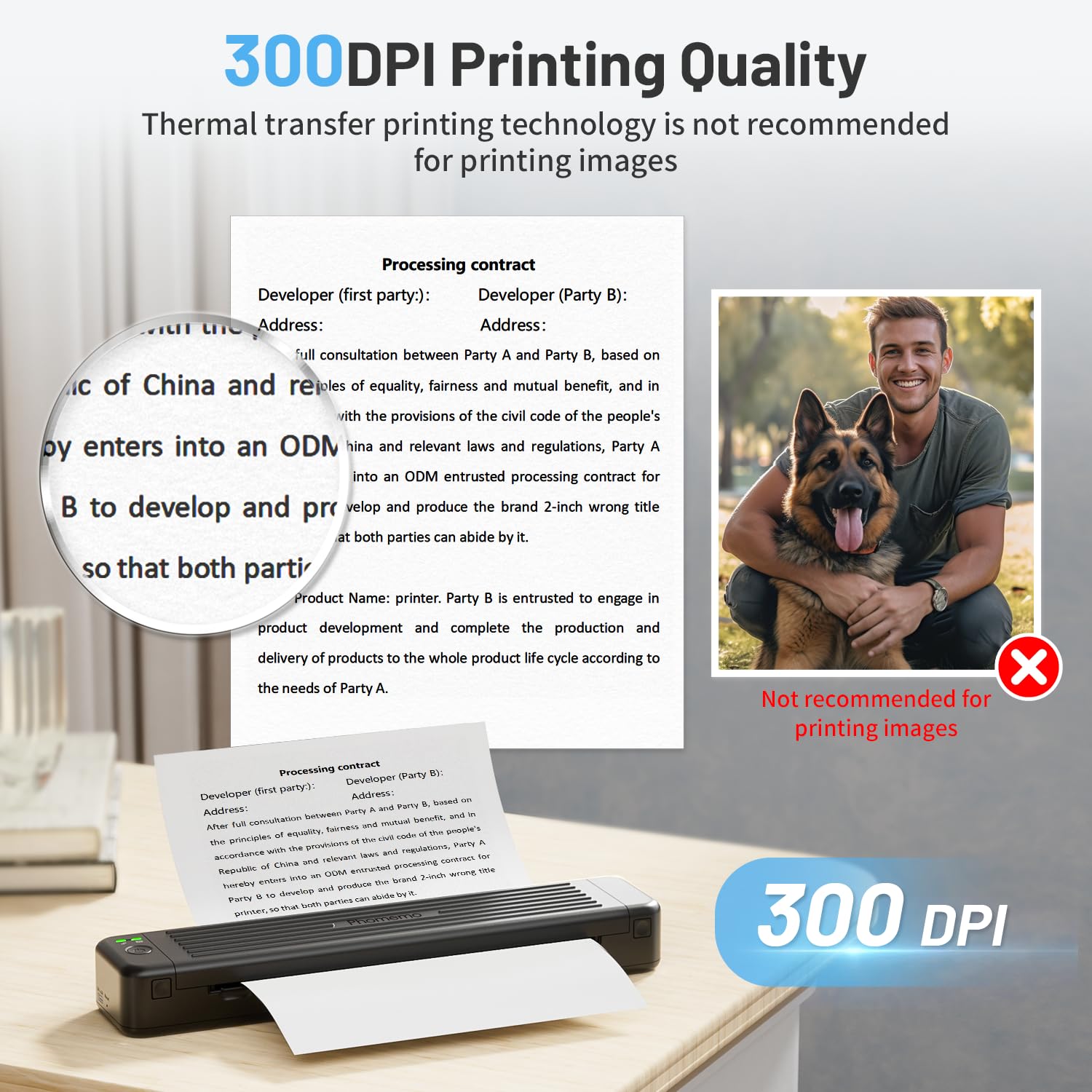 Phomemo P831 Wireless Portable Printer - 300 DPI Bluetooth Thermal Printer for Travel & Home Office | Compatible with iPhone, Android & Laptop | Prints on 8.5x11 US Letter & A4 Paper | Perfect for Printing Documents, Photos, Labels & Travel Memories On-The-Go