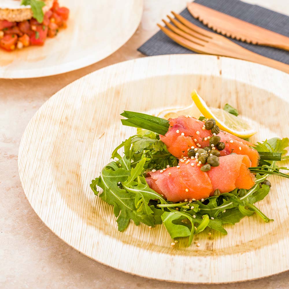 100% Natural Bamboo Plates & Disposable Flatware Set - 100 Round Plates + 100 Utensils | Eco-Friendly Biodegradable Dinnerware for Parties, Picnics & Sustainable Living
