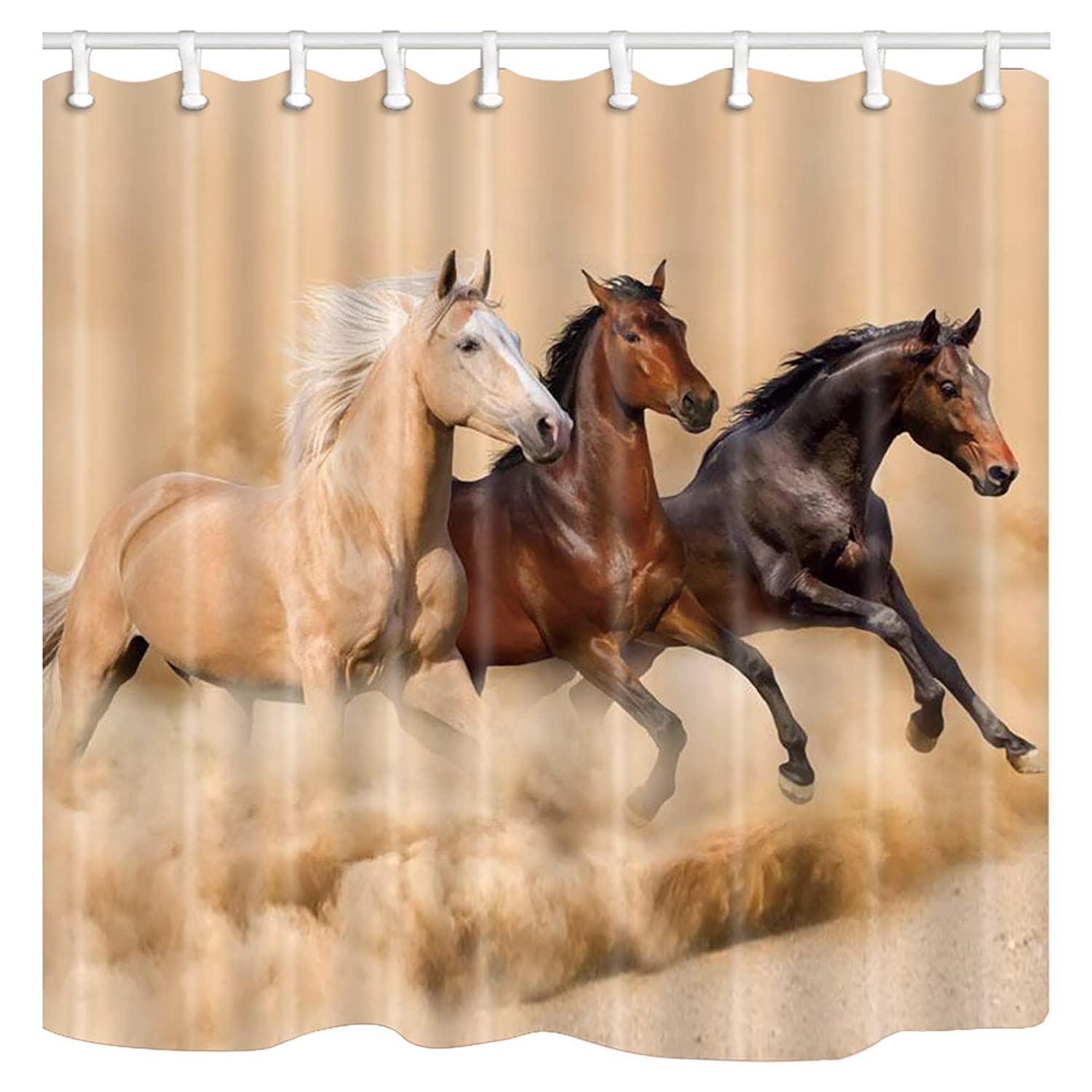 Western Farmhouse Horse Shower Curtain - 72x72 Inch Polyester Bathroom Decor with 12 Hooks, Running Horse Desert Scene - Perfect for Ranch, Cowboy or Equestrian Themed Bathrooms