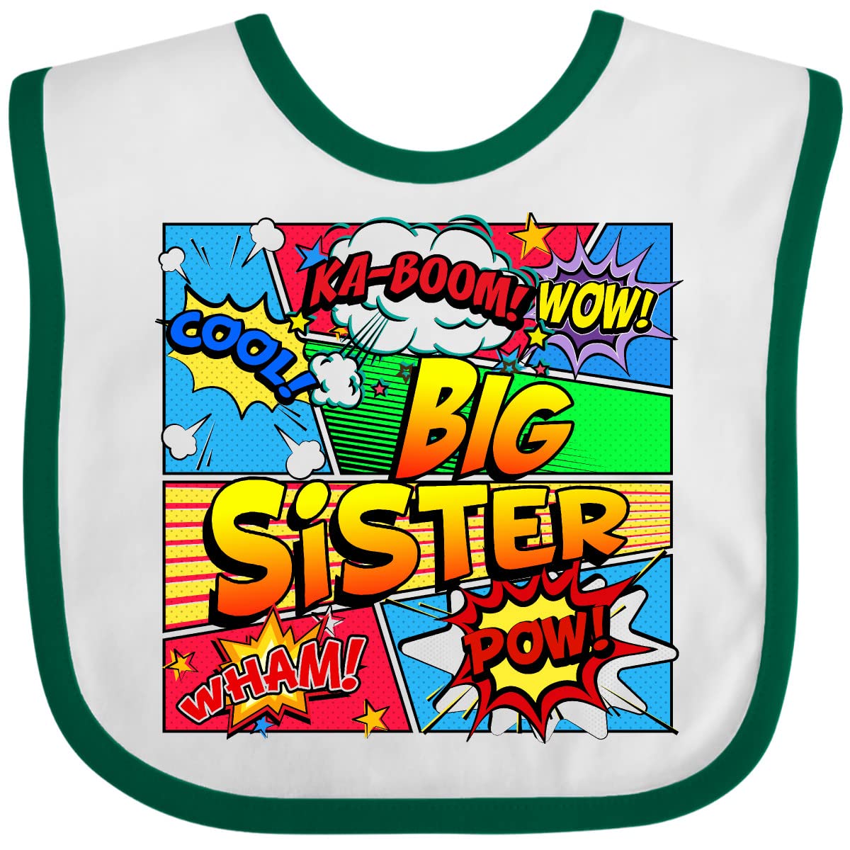 Inktastic Big Sister Comic Book Baby Bib - Soft Cotton Bib for Toddlers & Infants - Cute & Absorbent Feeding Bib for Mealtime, Daycare & Gifts