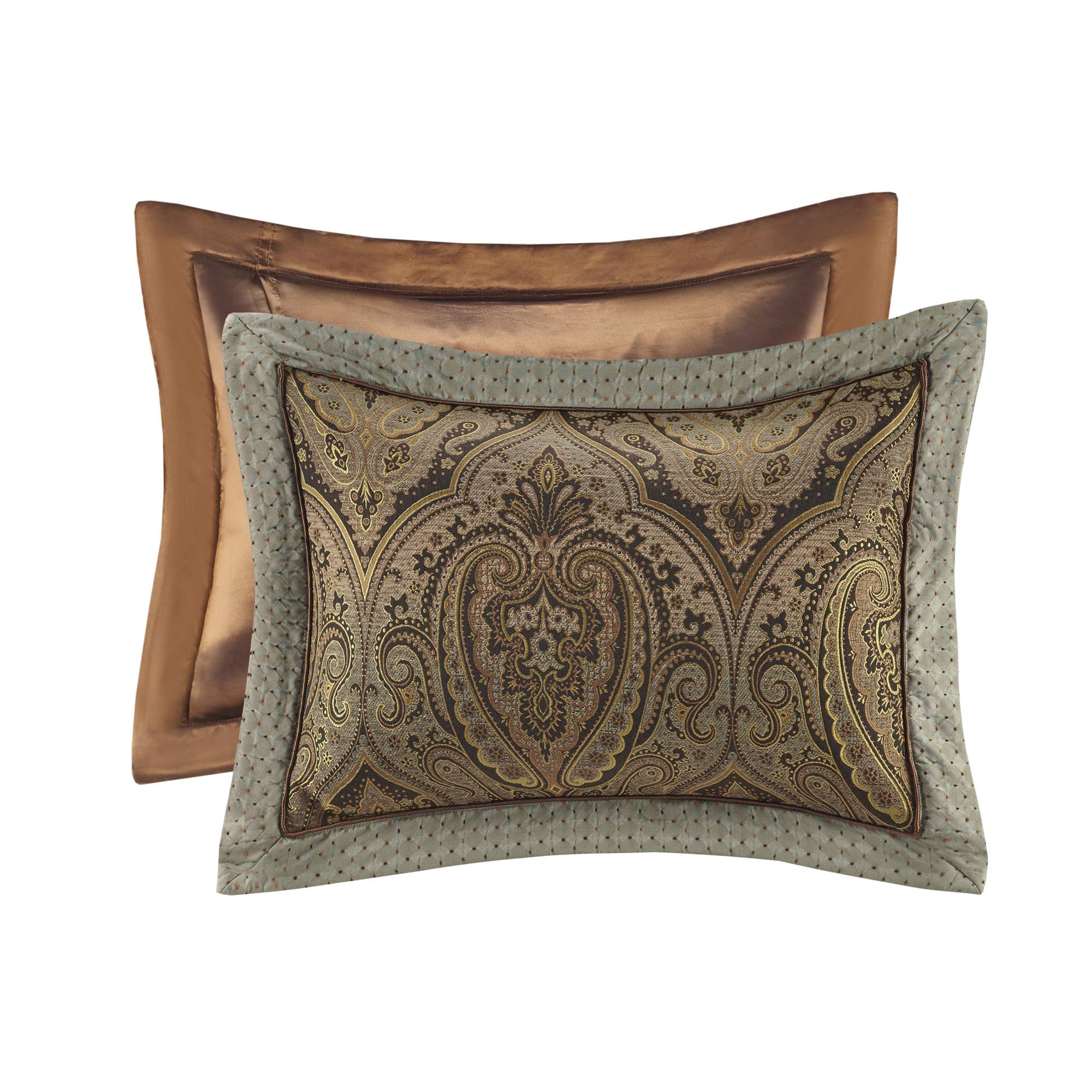 Hampton Hill King Size 10-Piece Bed in a Bag Comforter Set - 2-in-1 Duvet & Ultra Soft Microfiber Bedding in Teal & Brown Jacquard Medallion Damask Pattern | Perfect for Master Bedroom, Guest Room & Luxury Hotel Style Decor