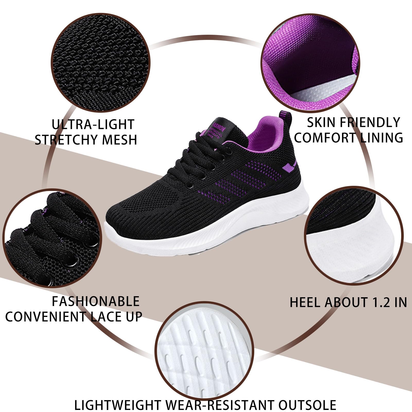 Women's Ultra-Light Stretchy Knit Platform Orthopedic Sneakers - Comfortable Lace-Up Non-Slip Walking Shoes for Height Increase | Fashionable Slip-On Casual Shoes for Moms | Perfect for Daily Wear, Work & Travel