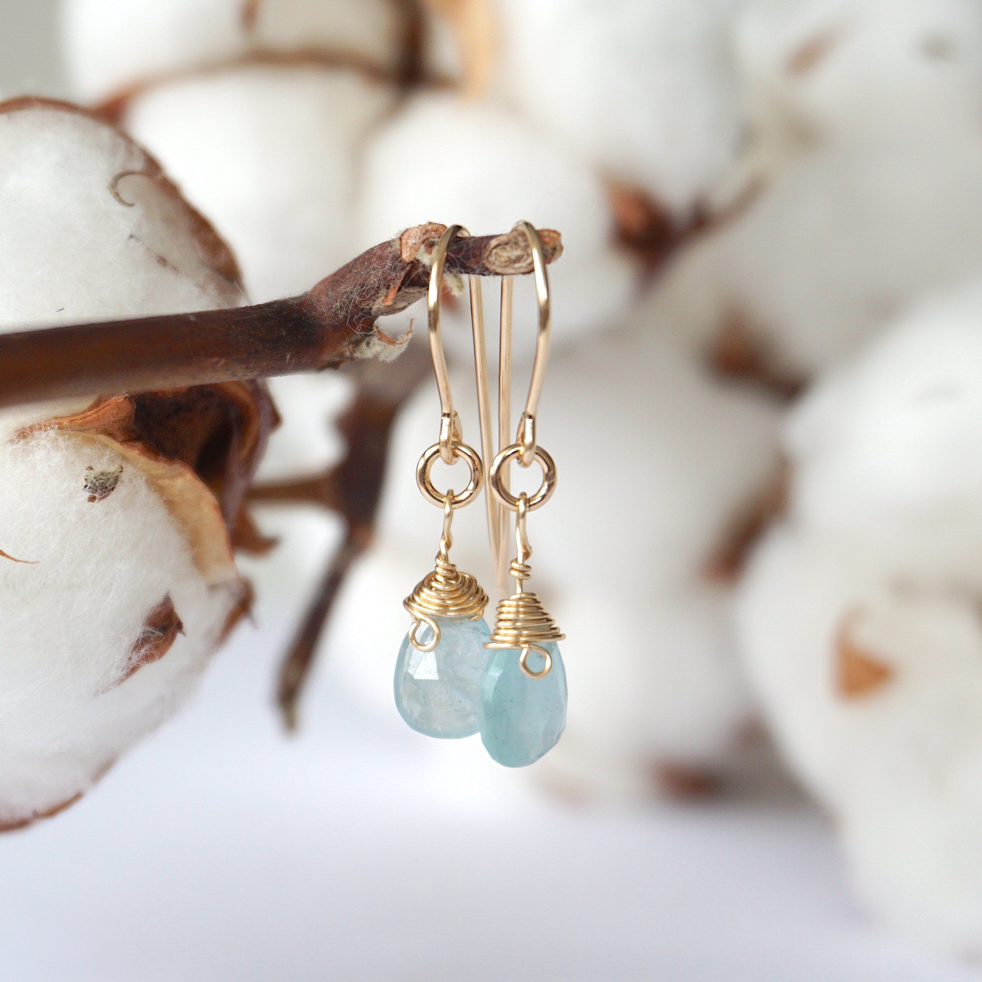 Aquamarine Teardrop Earrings - 14k Gold Filled Dangle Earrings for Women | Elegant Jewelry Gift for Birthday, Wedding & Special Occasions