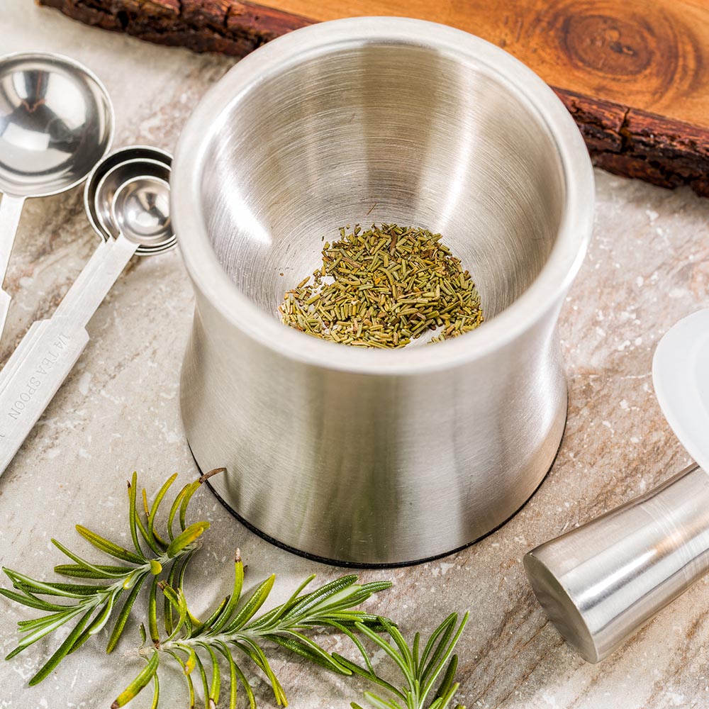 Premium 5-Piece Stainless Steel Mortar and Pestle Set - Non-Slip Base with Plastic Lid, 7