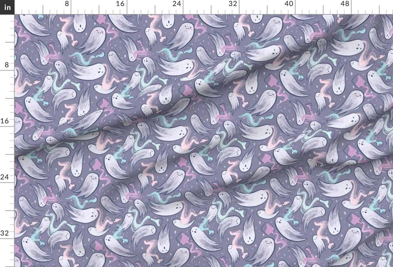 Whimsical Halloween Ghost Pastel Printed Satin Fabric by The Yard - Premium Spoonflower Material for Sewing, Lining, Apparel, Fashion, Blankets & Home Decor - Perfect for DIY Costumes, Quilts, Curtains and Party Decorations