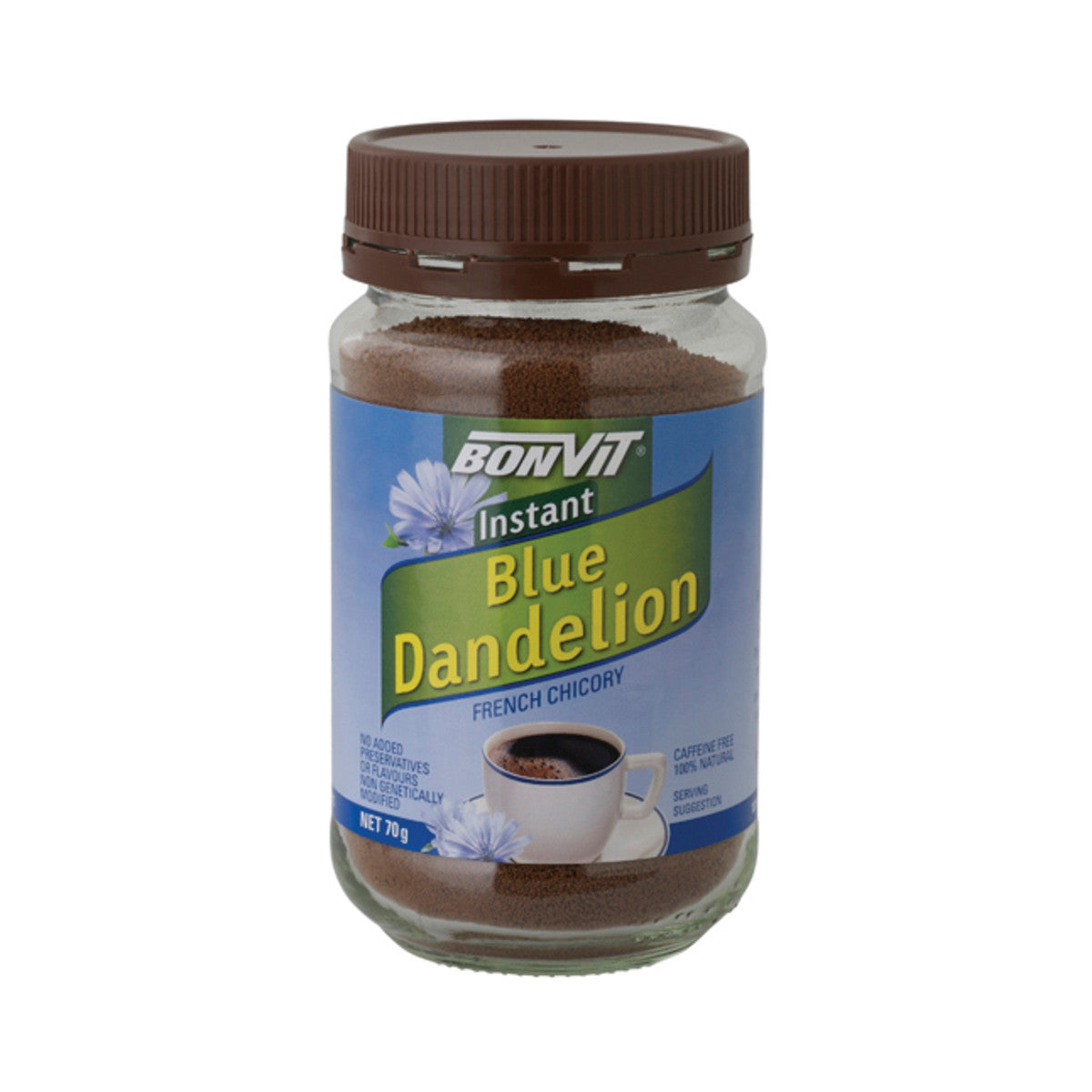 Organic Bonvit Instant Blue Dandelion Root Coffee Alternative - 70g French Chicory Powder for Healthy Digestion & Liver Support - Perfect for Morning Brew, Detox Tea or Baking Recipes