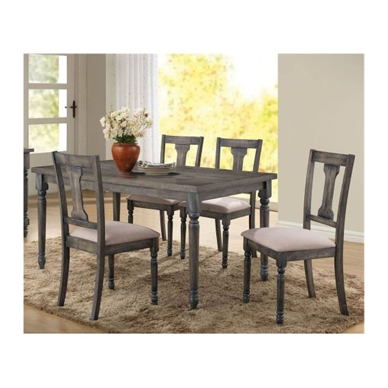 Rustic Weathered Gray Kitchen Dining Table Set - 5-Piece Farmhouse Style for Small Spaces | Perfect for Breakfast Nook, Apartment Dining & Cozy Family Meals