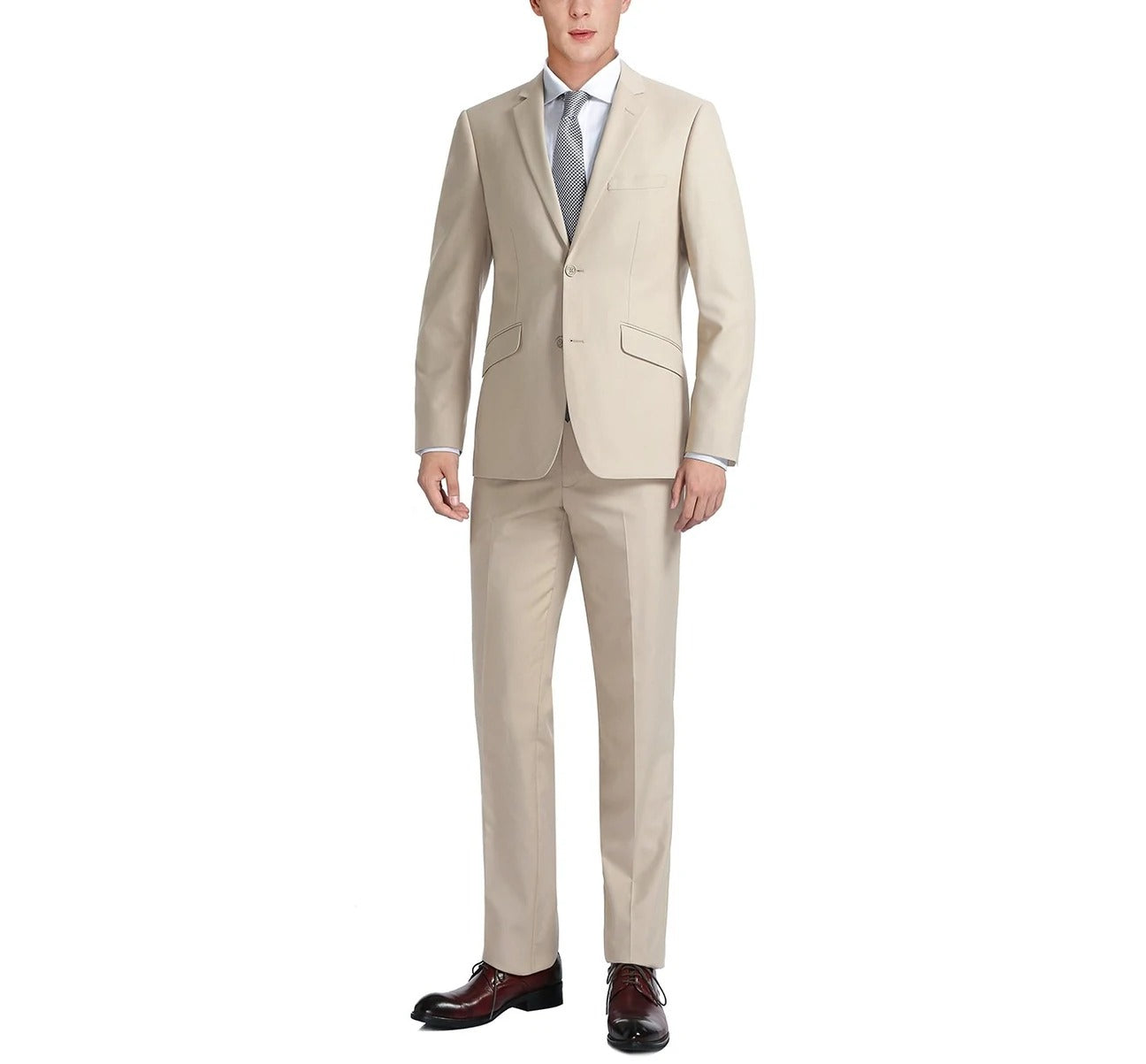Alessandro Vitello by Renoir Beige 2-Piece Classic Fit Single Breasted Notch Lapel Suit | Premium Men's Business Formal Attire | Perfect for Weddings, Office Meetings & Special Occasions