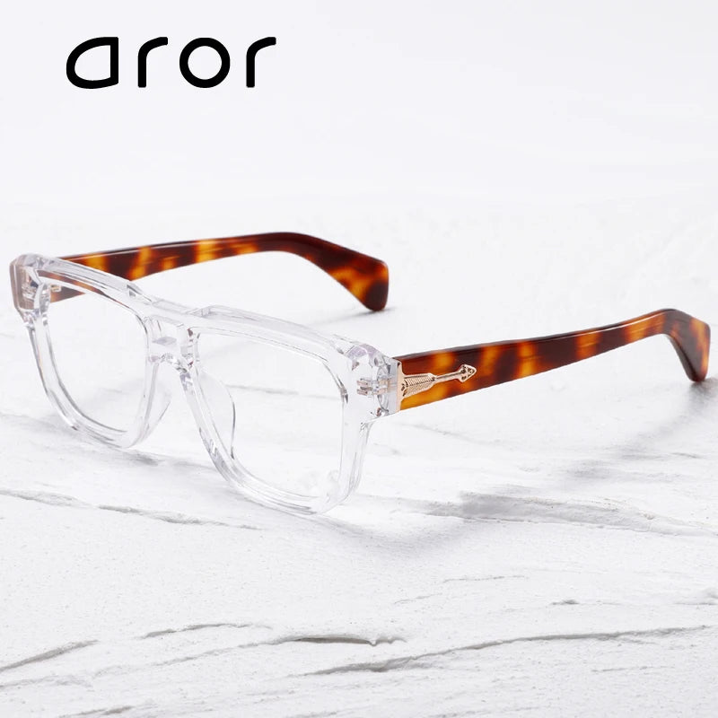 Stylish Aror Men's Full Rim Square Double Bridge Acetate Eyeglasses Frame 49304 - Perfect for Office, Reading & Everyday Wear
