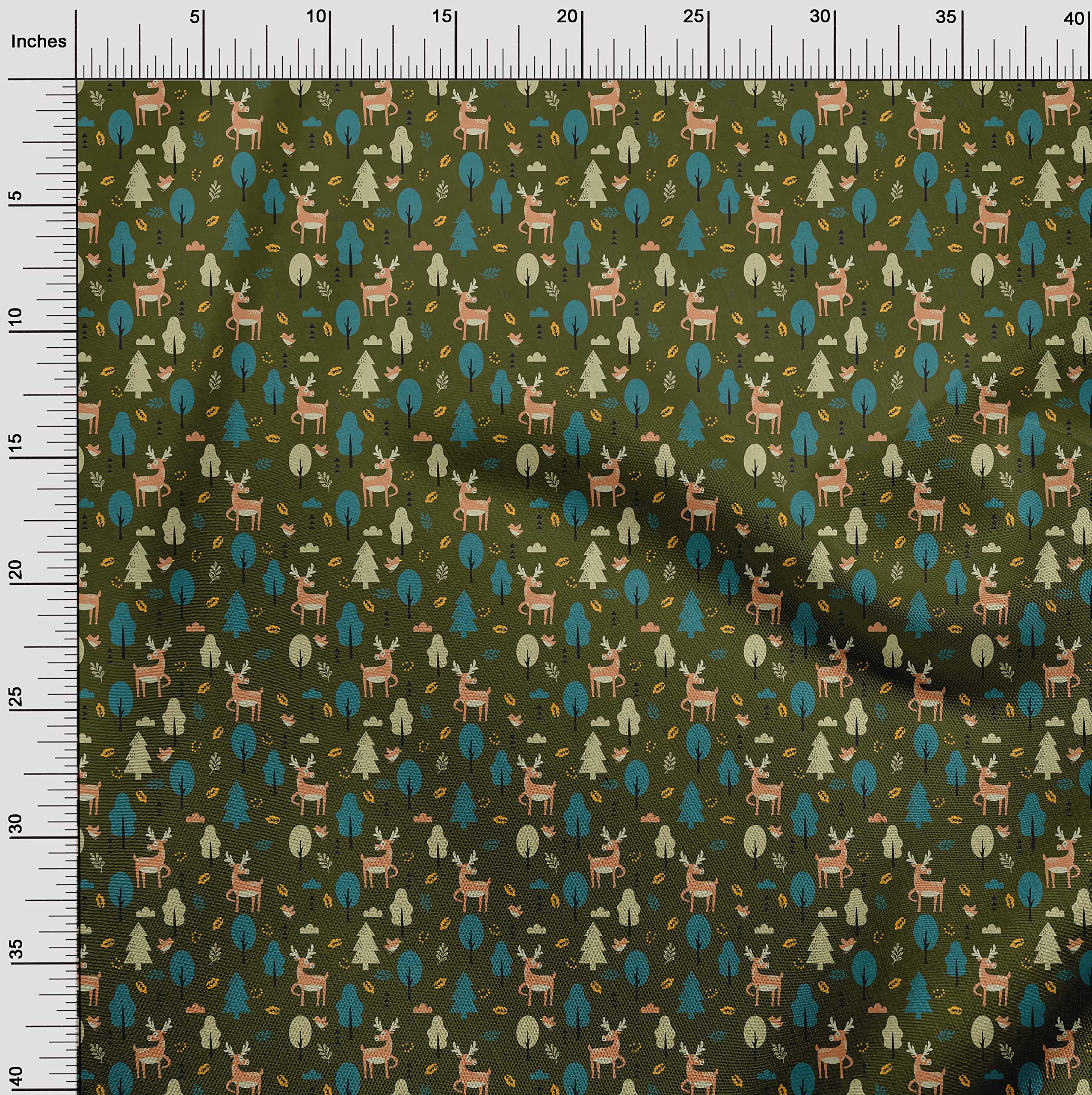 oneOone Polyester Spandex Dark Olive Green Fabric - Soft Stretchy Kids Dress Material, 56 Inch Wide Printed Fabric by The Yard | Perfect for DIY Children's Clothing, Costumes & Home Decor Projects