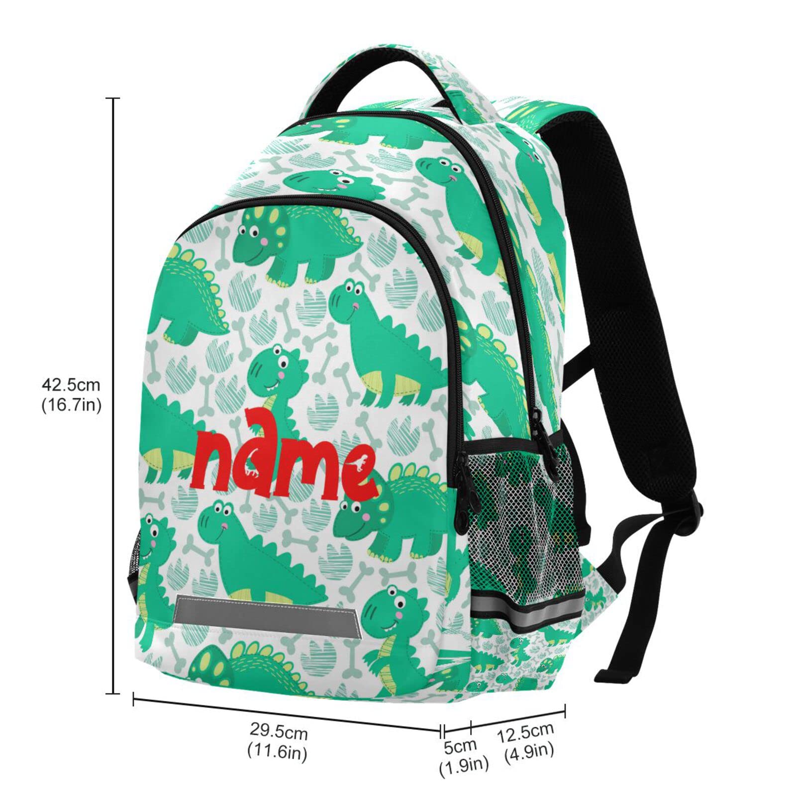 Custom Personalized Green Dinosaur Footprint Backpack - 16 Inch Laptop Bag with Double Zipper, Casual Daypack for School, Travel & Sports | Dino Bones Design Durable Backpack for Kids & Adults