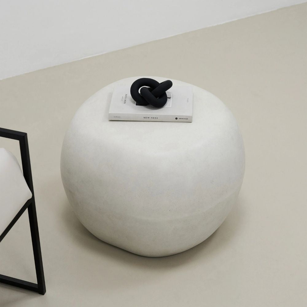 ROCCO 50cm White Concrete Pebble Side Table Stool - Indoor & Outdoor Use for Patio, Garden, Living Room, and Bedroom Decor