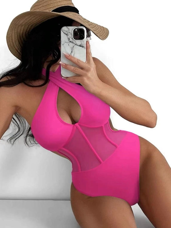 ZASUWA Women's Sexy Sheer Mesh Cross One Piece Bodysuit - Perfect for Date Night, Lingerie & Boudoir Photography