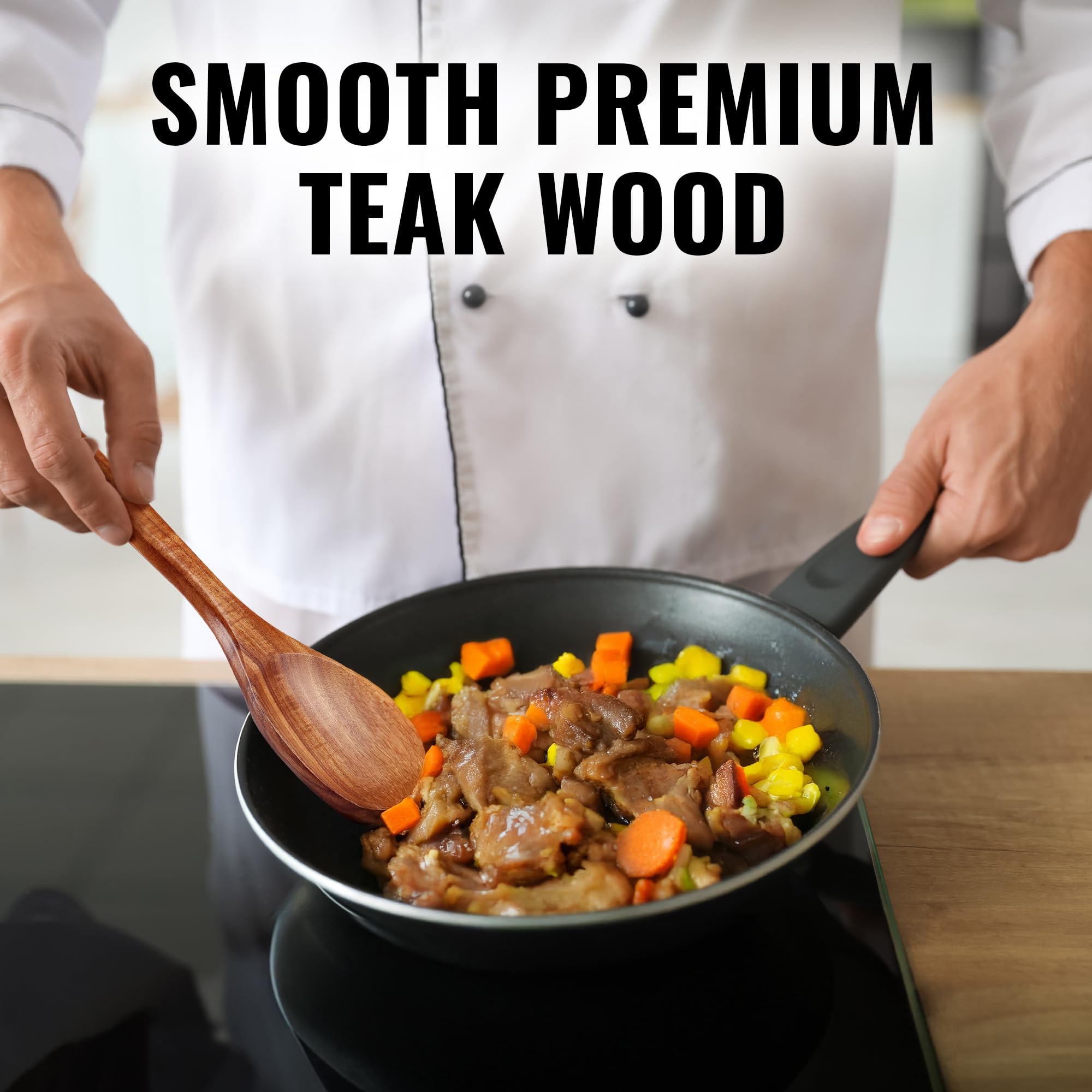 Premium Teak Wooden Spoon - Durable Cooking Utensil for Non-Stick Pans & Kitchen Use