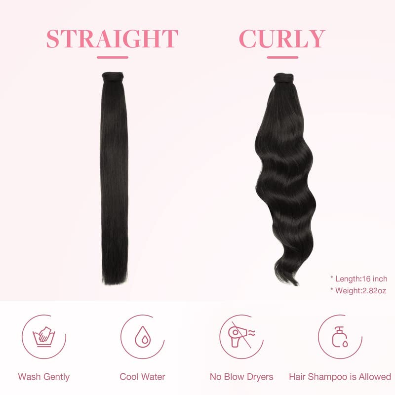 GOO GOO Clip-in Ponytail Extension – 20inch Long Straight Human Hair Wrap Around Ponytail for Women & Girls (Natural Black #1B, 90g) – Perfect for Parties, Weddings & Everyday Styling