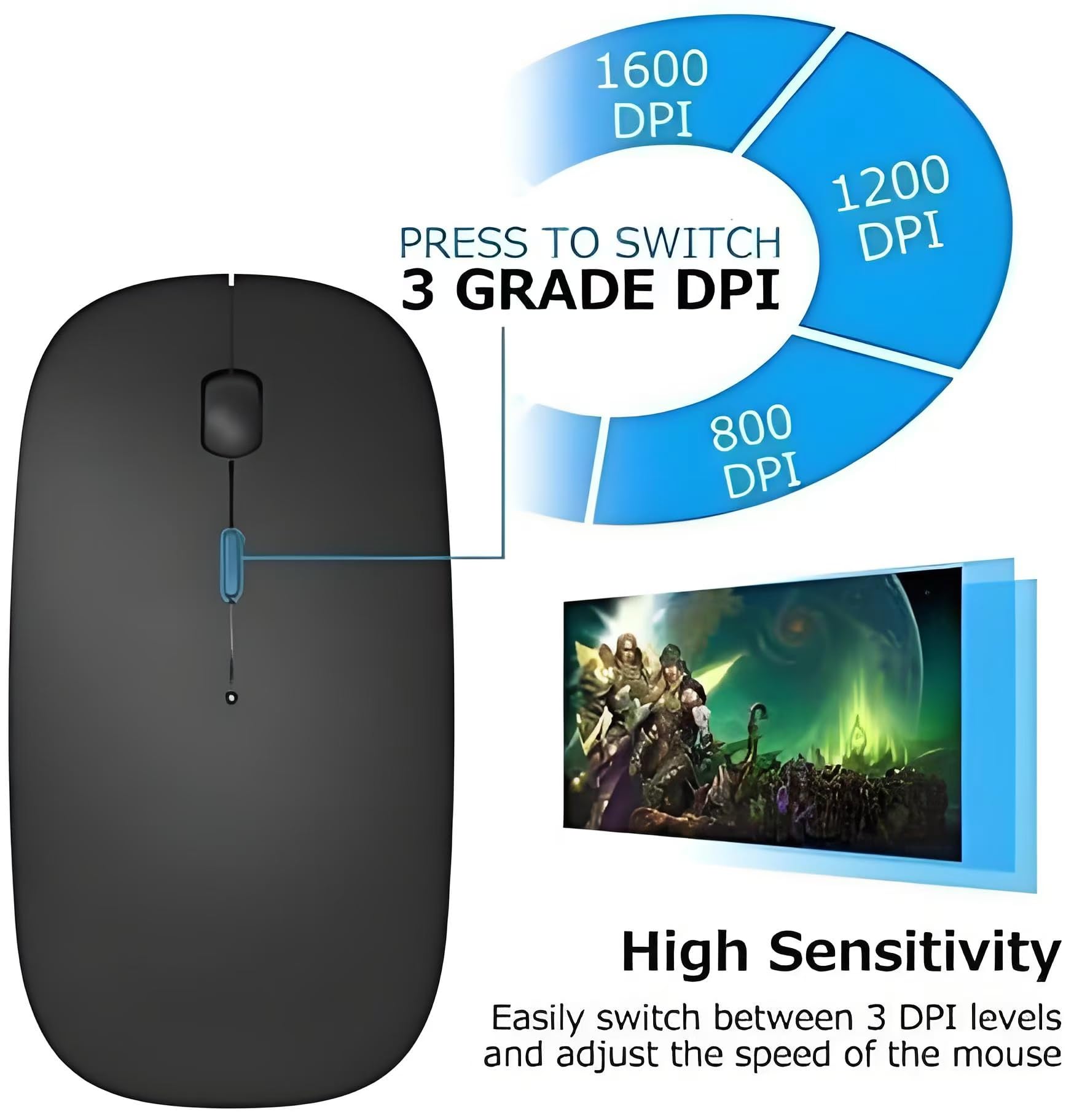 ZERU Bluetooth Wireless Mouse, Rechargeable Ergonomic Mouse for MacBook Pro/Air, Laptop, PC, Mac, iPad Pro - Perfect for Office, Home & Travel Use