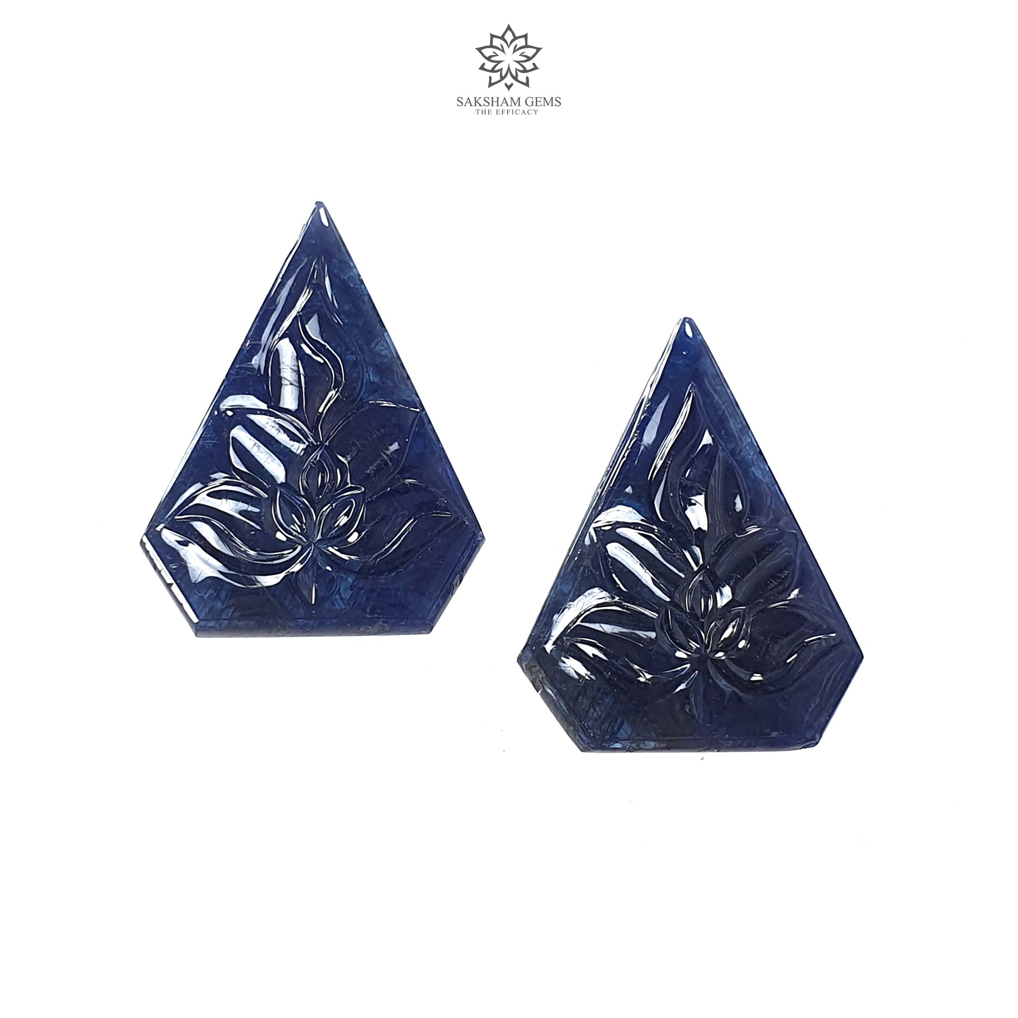 Natural Untreated Dark Blue Sapphire Gemstone Carving - 44.60cts Unheated Hand-Carved Fancy Shape 26x18mm Pair for Jewelry Making & Luxury Gifts