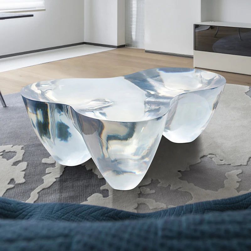 Elegant Resin Figurine Glass Coffee Table - Modern Living Room Centerpiece for Home Decor & Stylish Entertaining