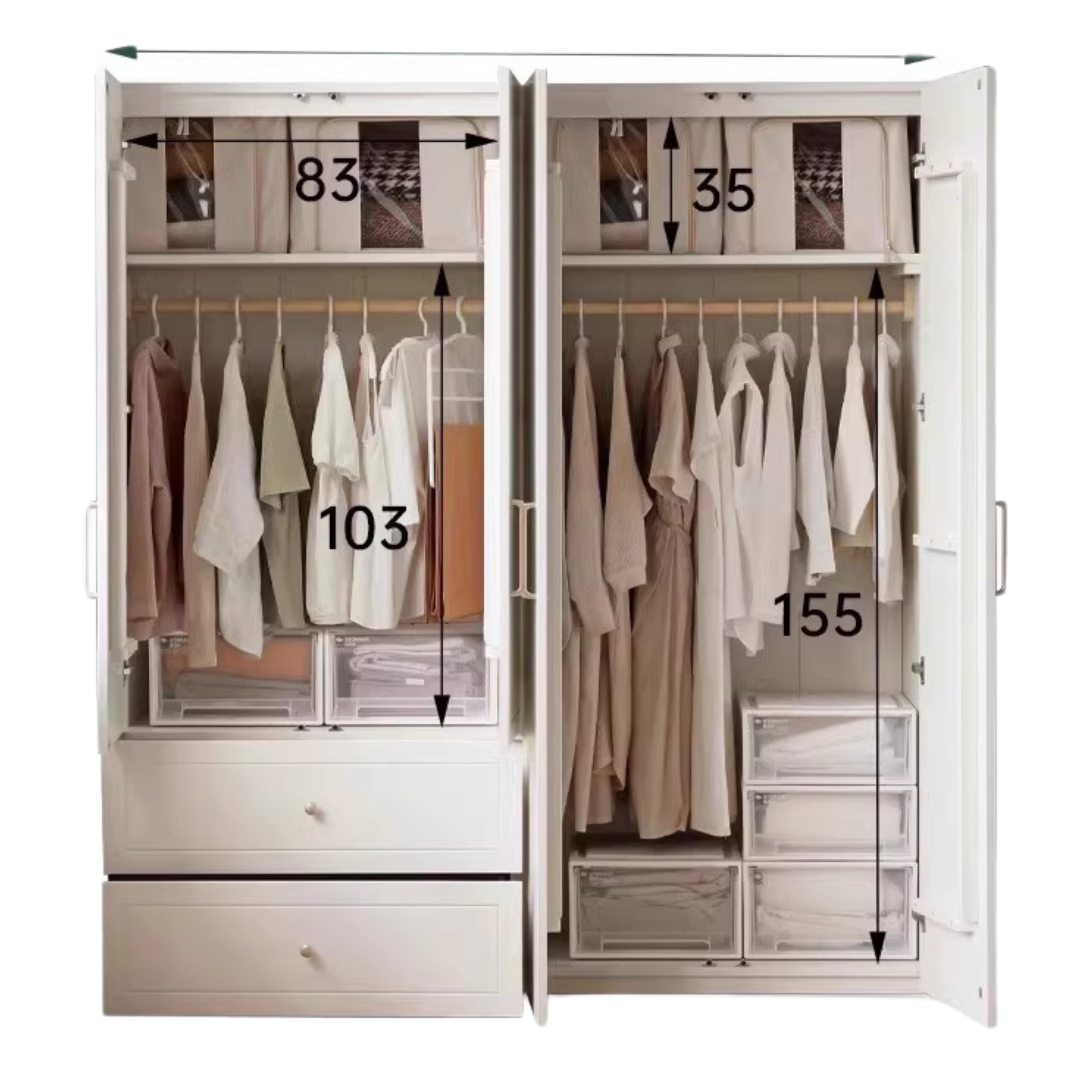70.9x23.2x78.7 inch /180x59x200сm / Warm White / 1.8-meter four door wardrobe drawer style