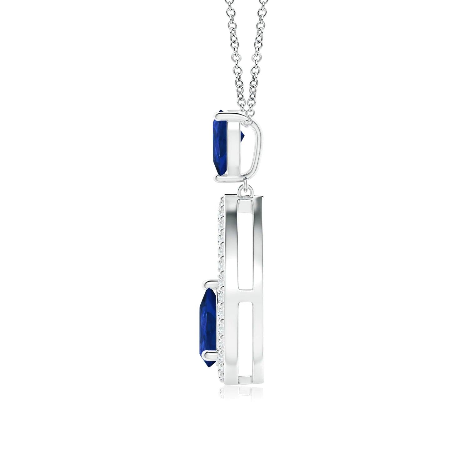 1.64 CT Natural Blue Sapphire & White Sapphire Drop Pendant Necklace - Elegant Dangling Jewelry for Weddings, Anniversaries & Special Occasions