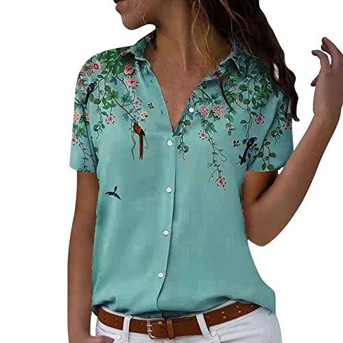 Women's Casual Loose Sleeve Printed Colorful Long Collar T-Shirt | Oversized Button Down Blouse | Perfect for Everyday Wear, Office & Weekend Outfits