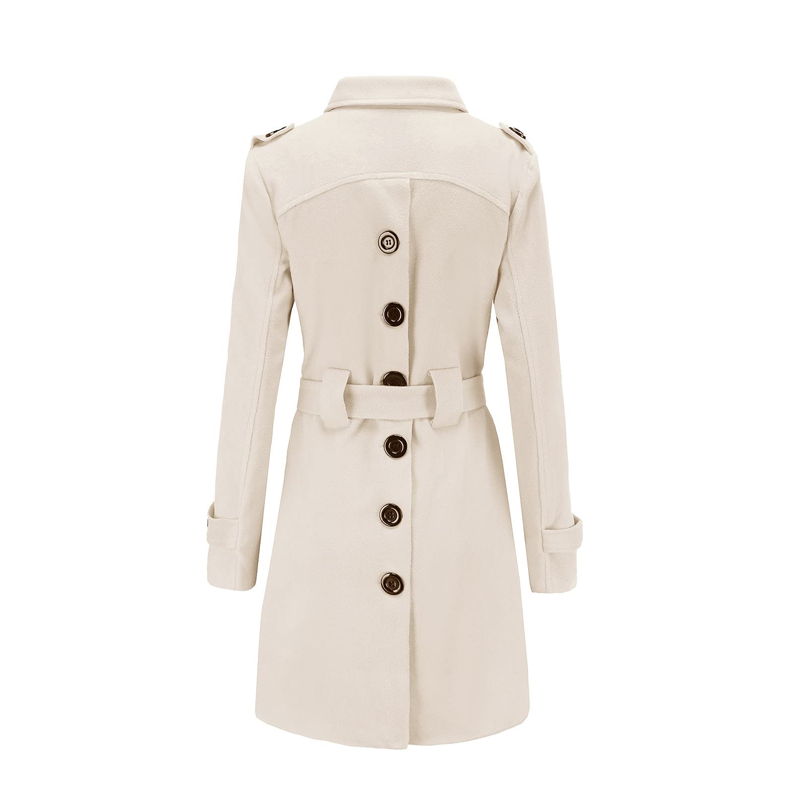Women's Winter Pea Coat with Lapel, Long Sleeves & Self-Tie Belt - Classic Trench Coat for Office, Dating & Outdoor Activities