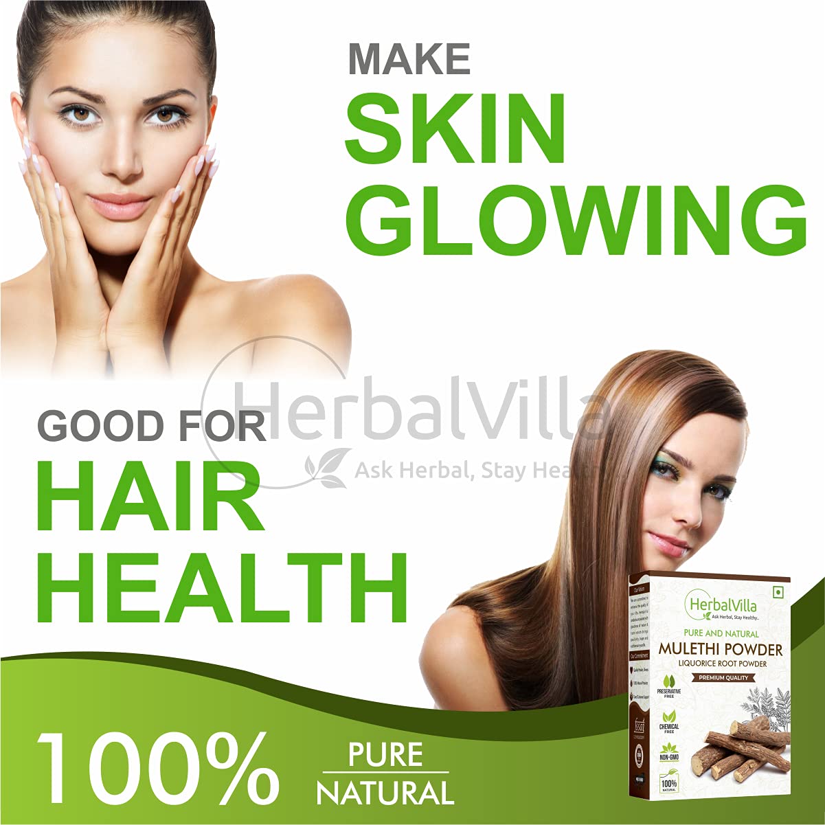 Herbalvilla Mulethi Powder (Yashtimadhu/Licorice Root Powder) - 200g for Skin Whitening, Face Care, Hair Growth & Edible Use | Natural Ayurvedic Remedy for Glowing Skin & Healthy Digestion | Perfect for DIY Beauty Masks & Herbal Teas