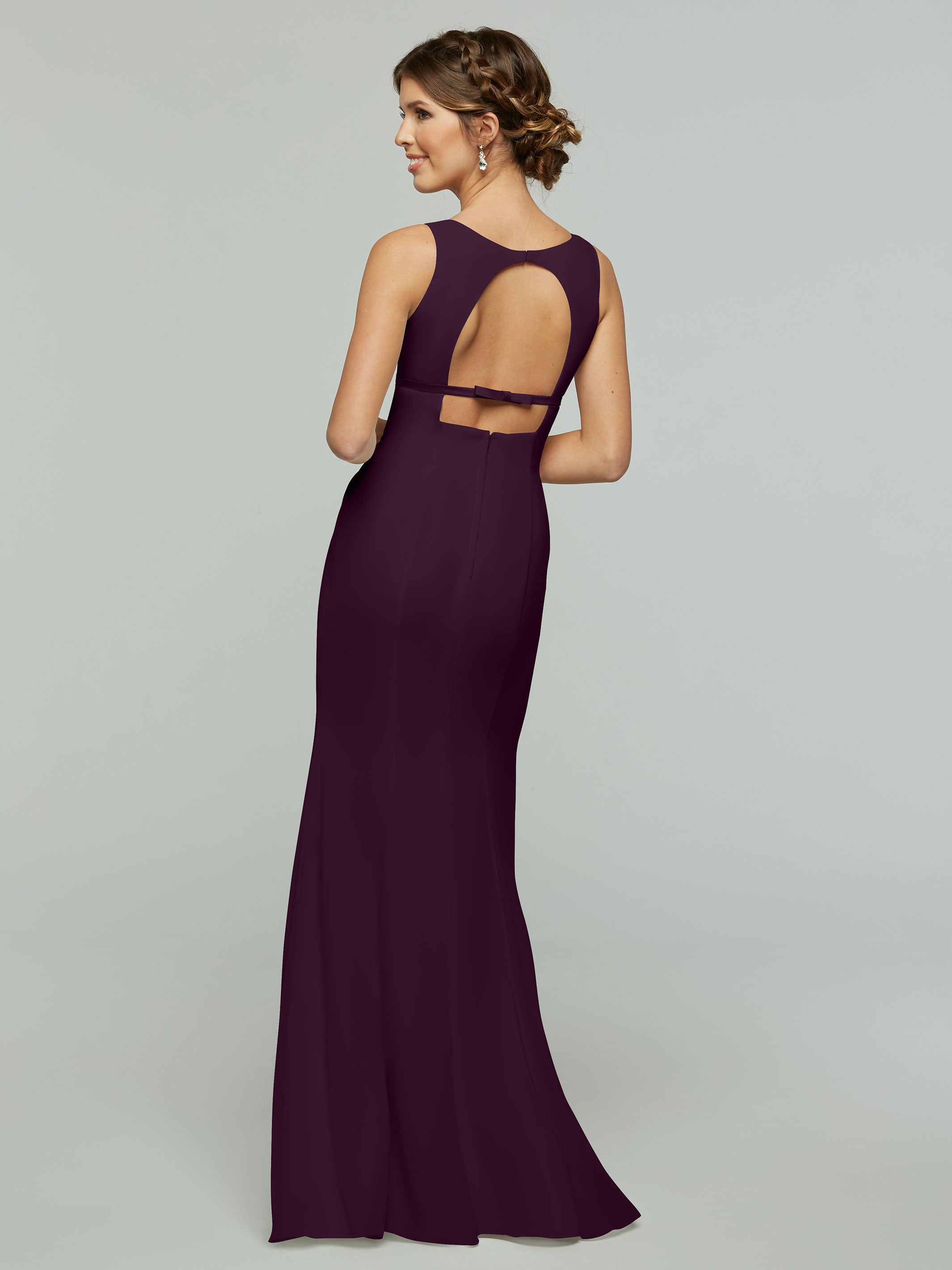 Elegant 80155 Fit and Flare Chiffon Bridesmaid Dress with V-Neck & Satin Ribbon - Perfect for Weddings, Formal Events, and Special Occasions