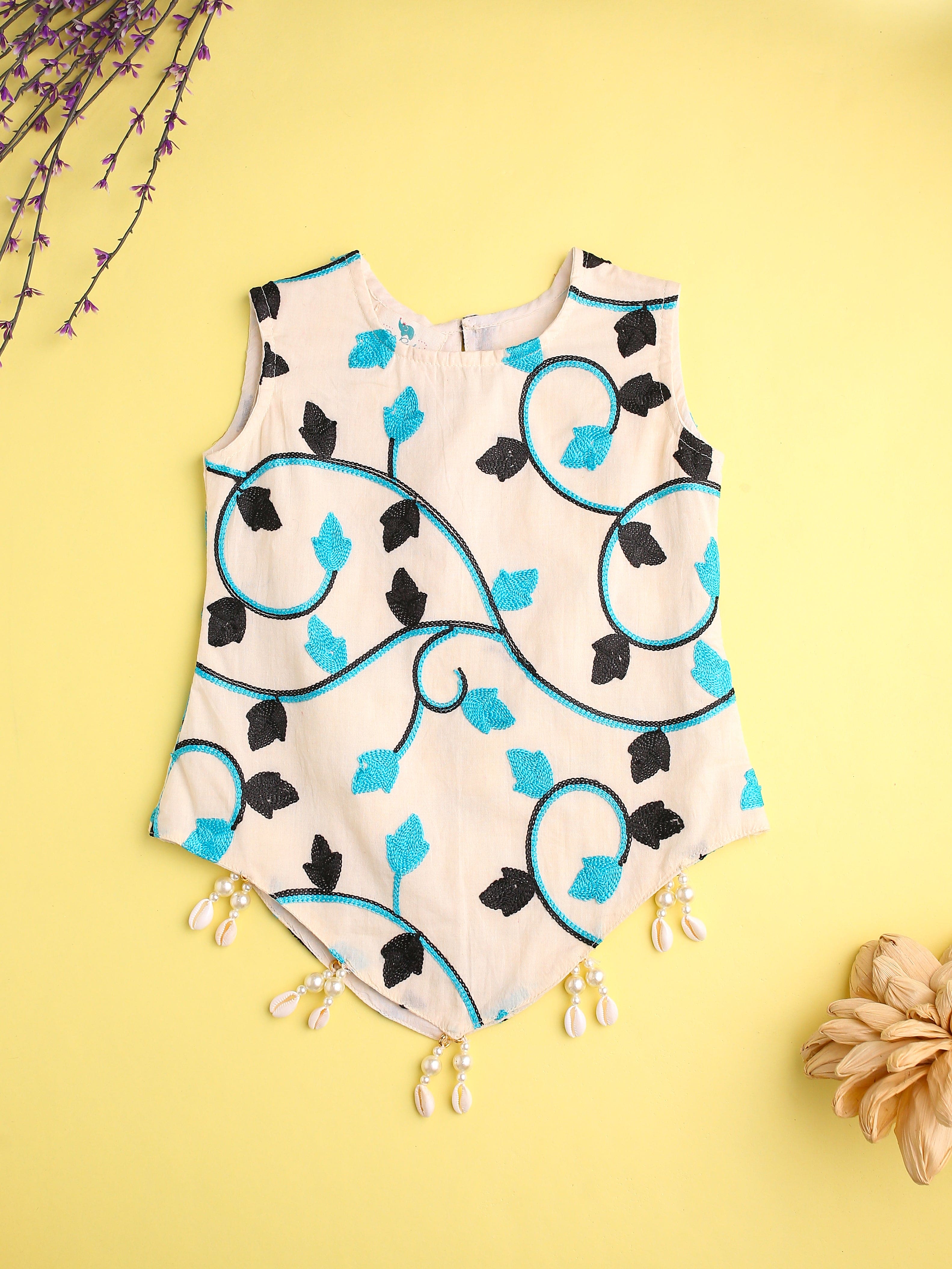 Pre Order Girl's Top and Dhoti Pant Set in Turquoise - Stylish Ethnic Outfit for Festivals, Parties & Special Occasions