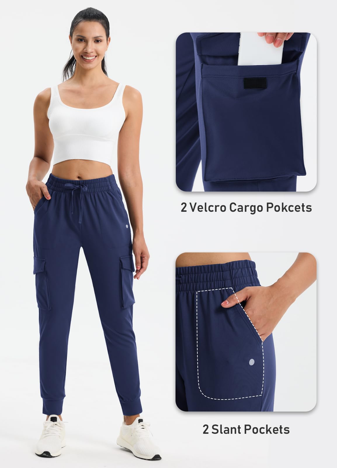 Women's Fleece Lined Cargo Joggers - Water Resistant Winter Hiking Pants for Running & Snow Activities | Warm Sweatpants for Outdoor Adventures & Casual Wear