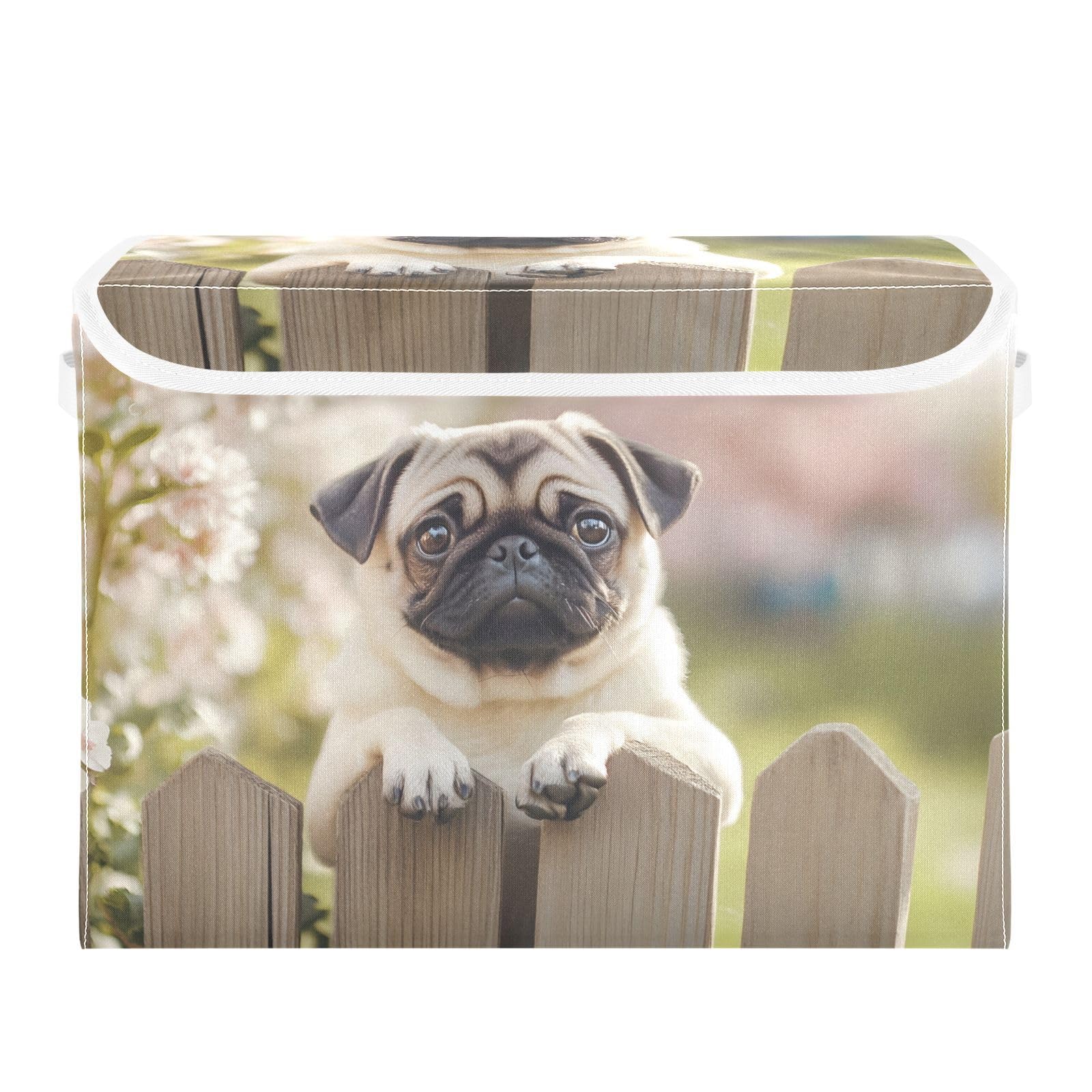Collapsible Fabric Storage Bins with Lids & Handles - 16.5×12.6×11.8 Inch Foldable Storage Cubes for Dog Supplies, Flowers, Toys & Home Organization - Perfect for Bedroom, Closet & Office Storage Solutions