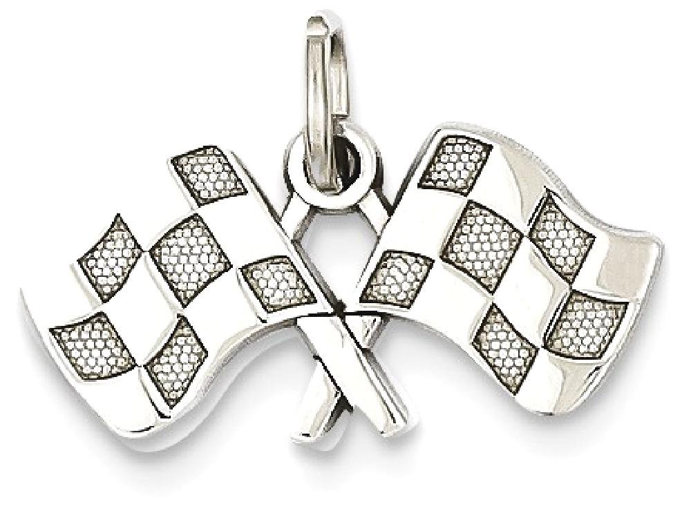 14K Solid White Gold Checkered Flag Necklace - Racing Charm Sports Pendant for Women & Men - Perfect Gift for Race Car Drivers, NASCAR Fans & Motorsport Enthusiasts