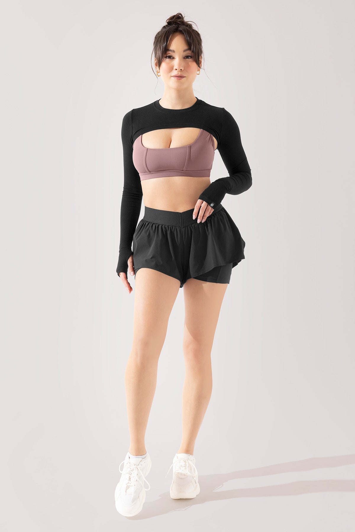 On the Run Ruffle Shorts - Women's Stylish Black Athletic Shorts for Running, Yoga & Casual Wear