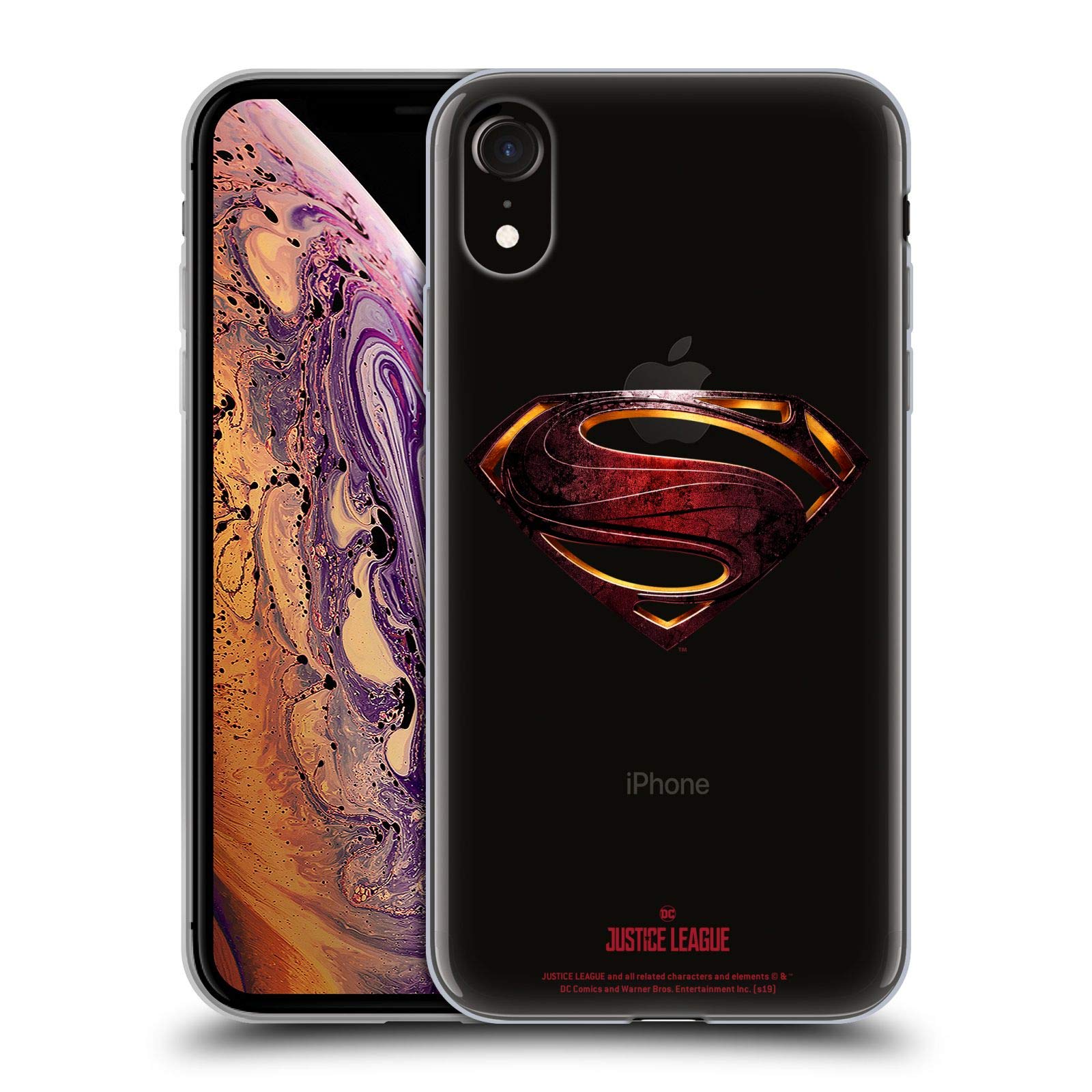 Officially Licensed Justice League Movie Superman Logo Soft Gel Case for Apple iPhone XR - Durable Protective Phone Cover with Superhero Design - Perfect for DC Fans, Cosplay & Everyday Use
