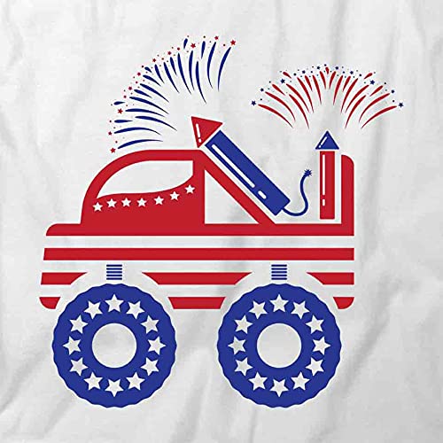 Big Truck Fireworks Graphic T-Shirt for Men - White Cotton Printed Tee - Casual Wear for 4th of July Celebrations & Summer Parties