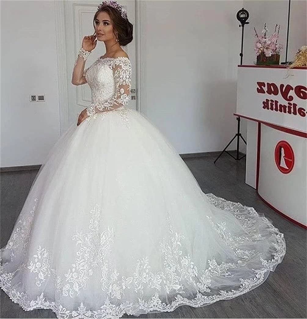 Elegant Long Sleeve Lace Wedding Dress for Women - Romantic Applique Bridal Gown for Church, Beach & Outdoor Ceremonies